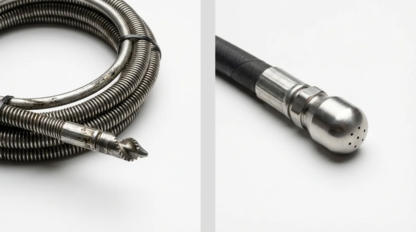 Drain snake cable and hydro jetting nozzle used for drain cleaning in Franklin, WI