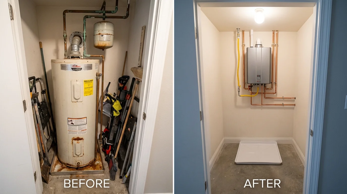 Tank water heater versus wall-mounted tankless unit comparison for Franklin, WI homeowners