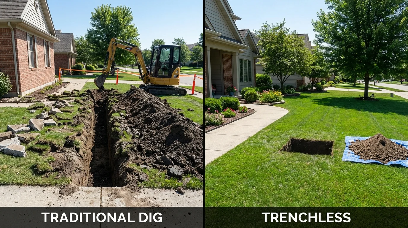 Trenchless sewer repair with minimal yard damage versus traditional excavation in Franklin, WI